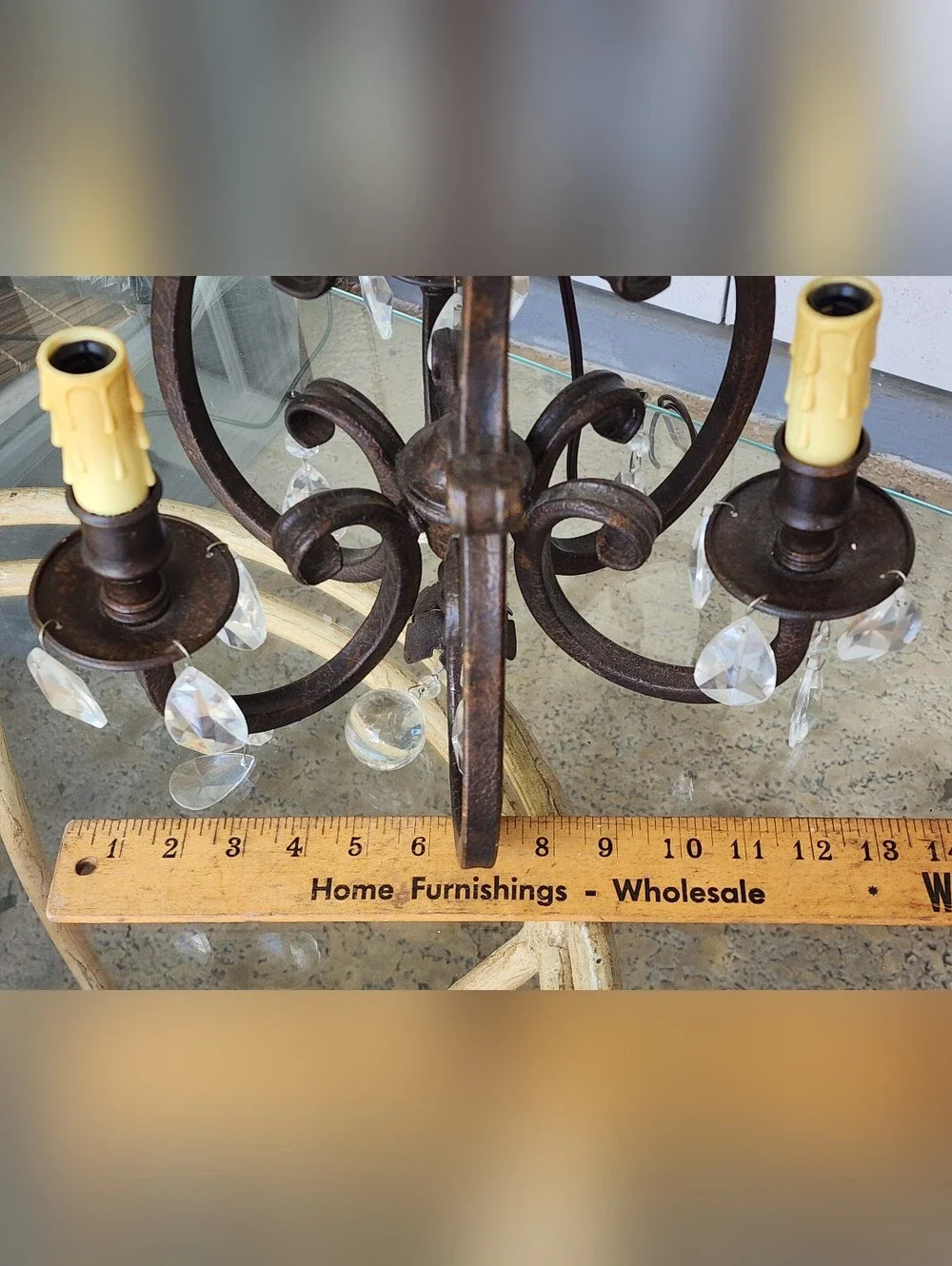 Vintage Bronze Crystal Leaf Semi Flush Mini Chandelier, Rare & Unique